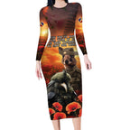 Kangaroo and Kiwi Soldier ANZAC Long Sleeve Bodycon Dress The Last War Memorial