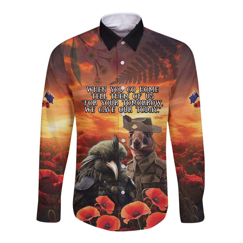 Kangaroo and Kiwi Soldier ANZAC Long Sleeve Button Shirt The Last War Memorial