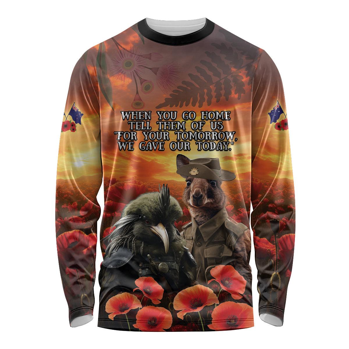 Kangaroo and Kiwi Soldier ANZAC Long Sleeve Shirt The Last War Memorial