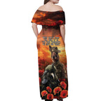 Kangaroo and Kiwi Soldier ANZAC Off Shoulder Maxi Dress The Last War Memorial