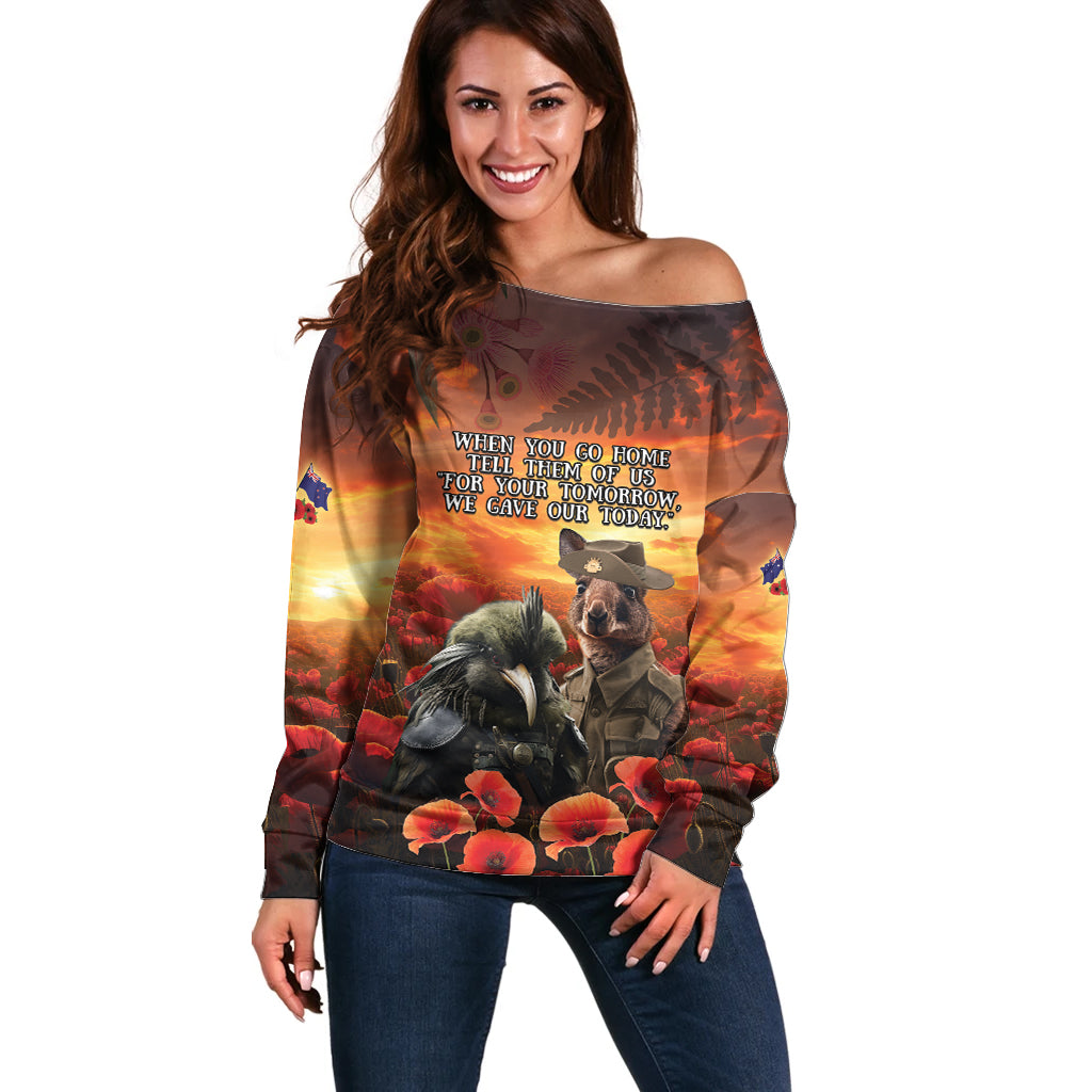 Kangaroo and Kiwi Soldier ANZAC Off Shoulder Sweater The Last War Memorial