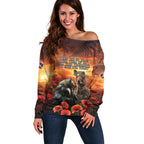 Kangaroo and Kiwi Soldier ANZAC Off Shoulder Sweater The Last War Memorial