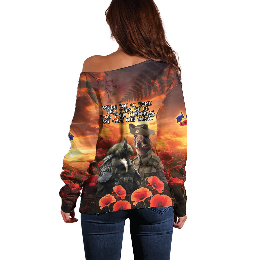 Kangaroo and Kiwi Soldier ANZAC Off Shoulder Sweater The Last War Memorial