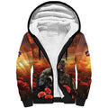 Kangaroo and Kiwi Soldier ANZAC Sherpa Hoodie The Last War Memorial