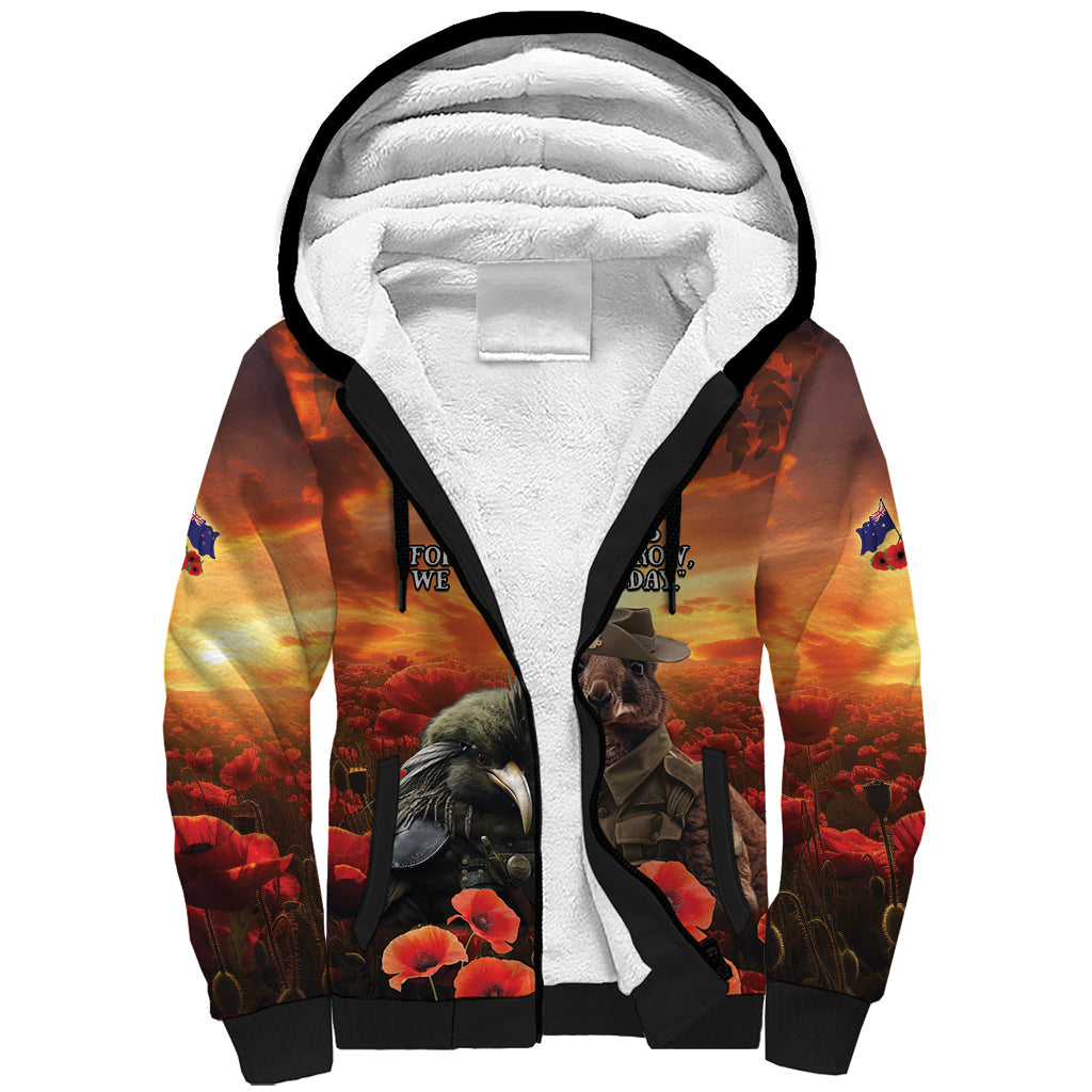 Kangaroo and Kiwi Soldier ANZAC Sherpa Hoodie The Last War Memorial