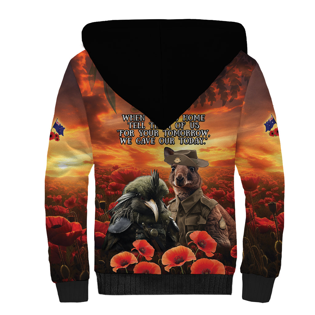 Kangaroo and Kiwi Soldier ANZAC Sherpa Hoodie The Last War Memorial