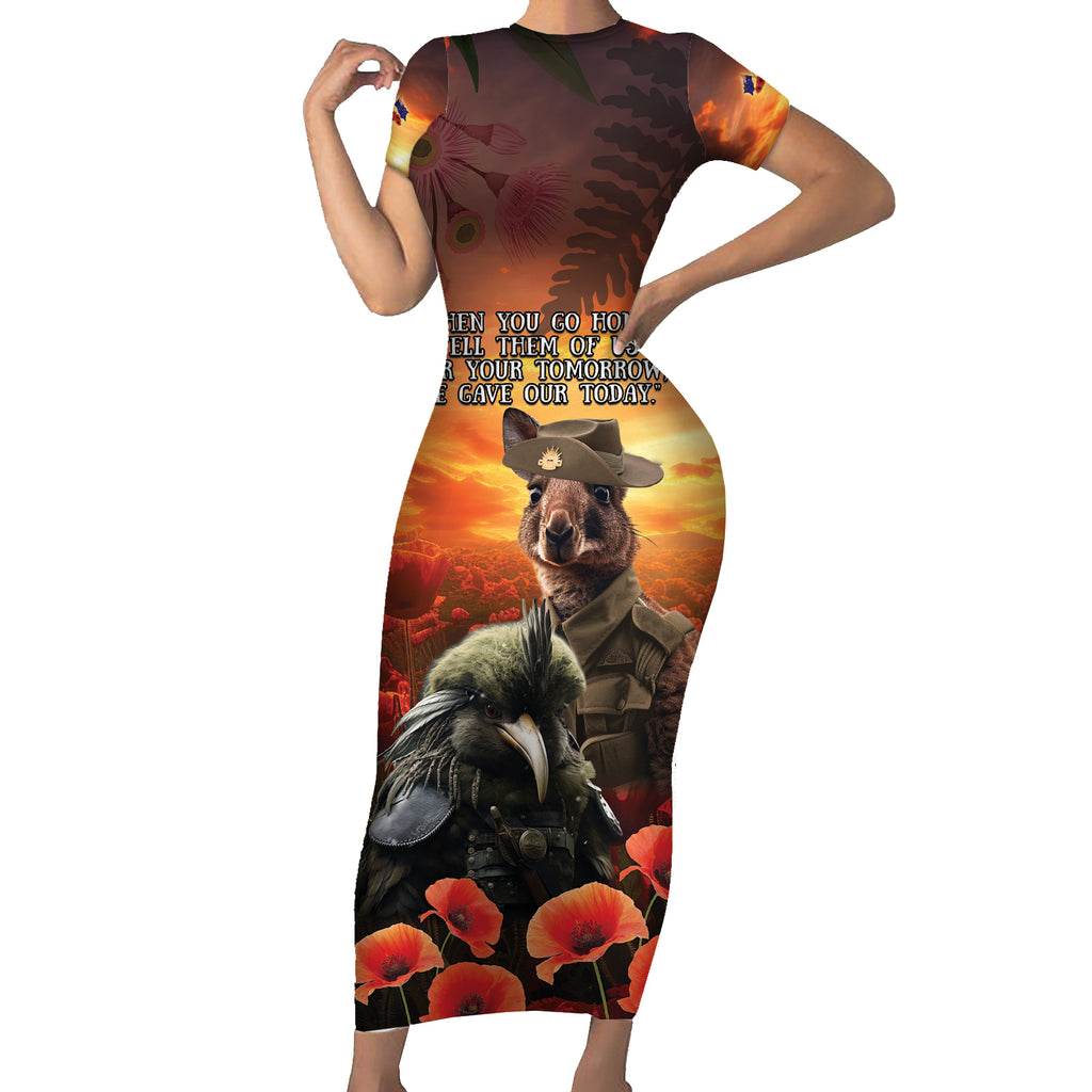 Kangaroo and Kiwi Soldier ANZAC Short Sleeve Bodycon Dress The Last War Memorial