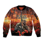 Kangaroo and Kiwi Soldier ANZAC Sleeve Zip Bomber Jacket The Last War Memorial