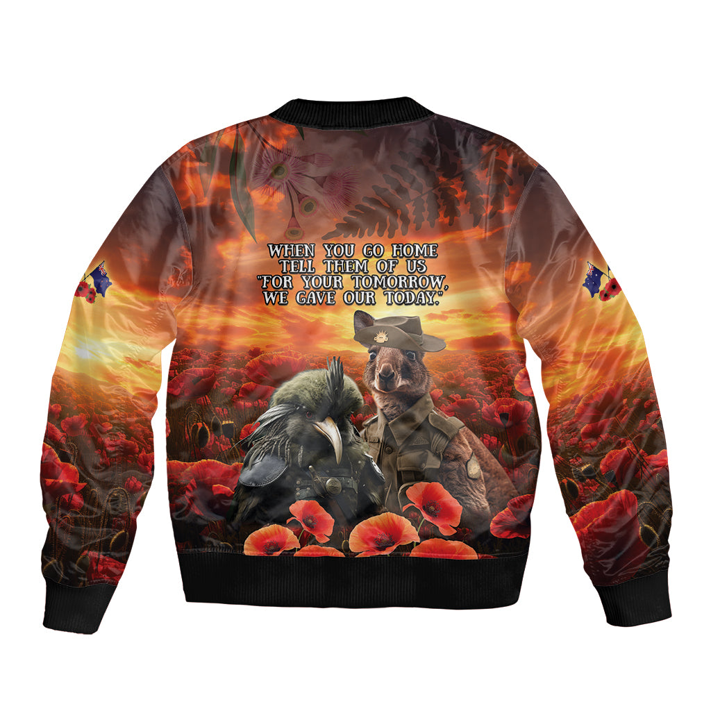 Kangaroo and Kiwi Soldier ANZAC Sleeve Zip Bomber Jacket The Last War Memorial
