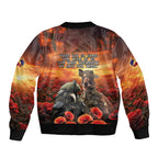 Kangaroo and Kiwi Soldier ANZAC Sleeve Zip Bomber Jacket The Last War Memorial