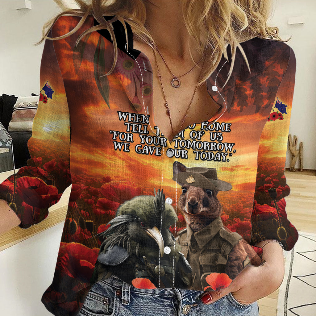 Kangaroo and Kiwi Soldier ANZAC Women Casual Shirt The Last War Memorial