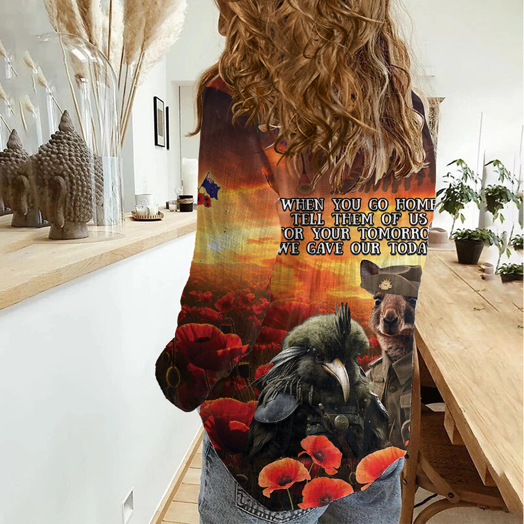 Kangaroo and Kiwi Soldier ANZAC Women Casual Shirt The Last War Memorial