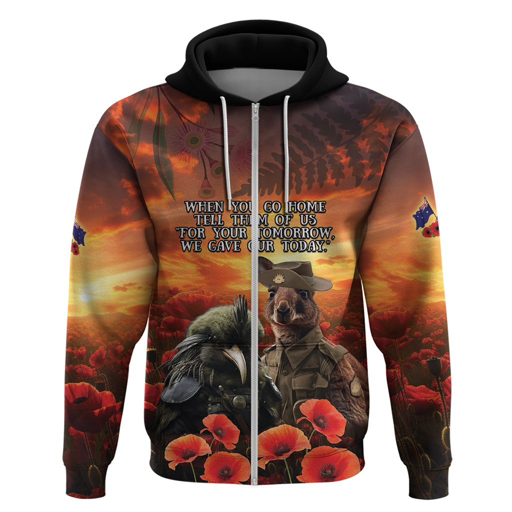 Kangaroo and Kiwi Soldier ANZAC Zip Hoodie The Last War Memorial