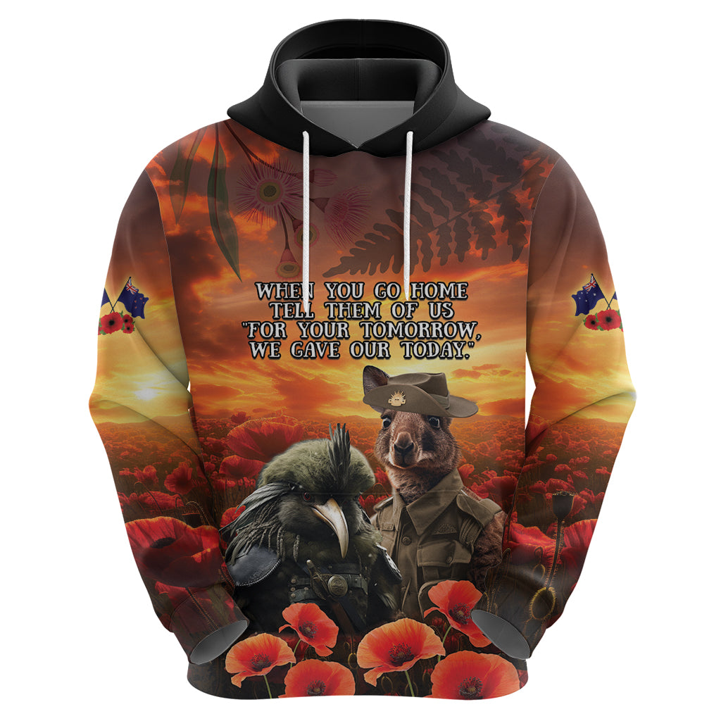 Kangaroo and Kiwi Soldier ANZAC Zip Hoodie The Last War Memorial