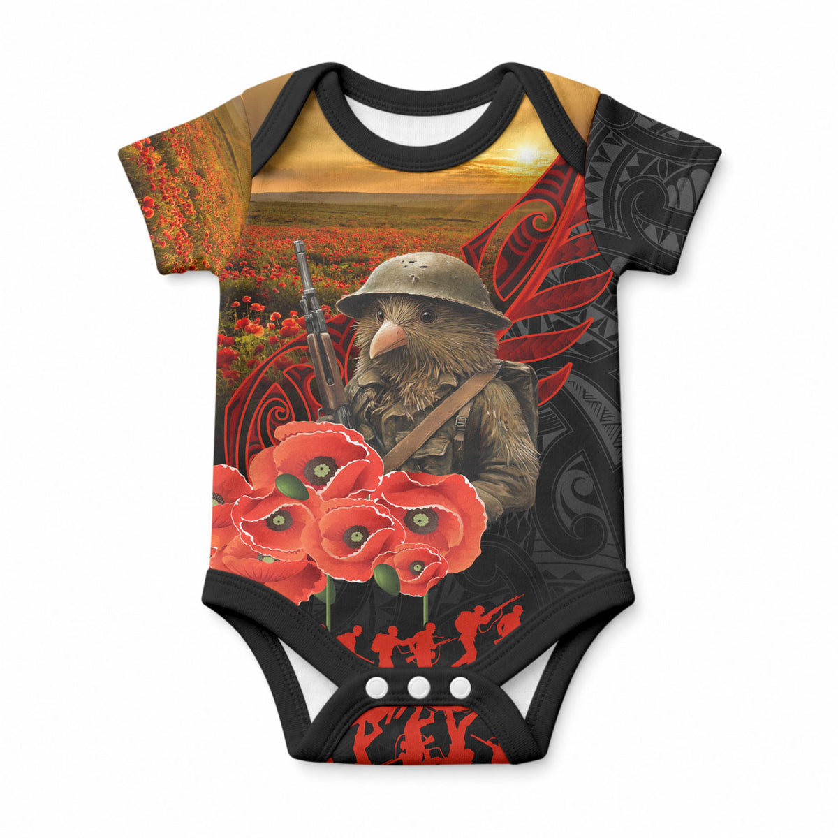 Maori Kiwi Soldier Fern Tattoo ANZAC Day Baby Onesie Lest We Forget