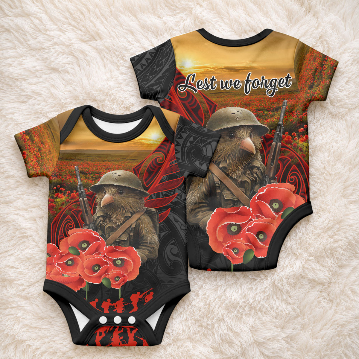 Maori Kiwi Soldier Fern Tattoo ANZAC Day Baby Onesie Lest We Forget