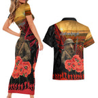 Maori Kiwi Soldier Fern Tattoo ANZAC Day Couples Matching Short Sleeve Bodycon Dress and Hawaiian Shirt Lest We Forget