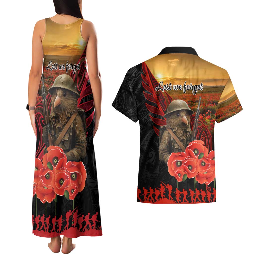 Maori Kiwi Soldier Fern Tattoo ANZAC Day Couples Matching Tank Maxi Dress and Hawaiian Shirt Lest We Forget
