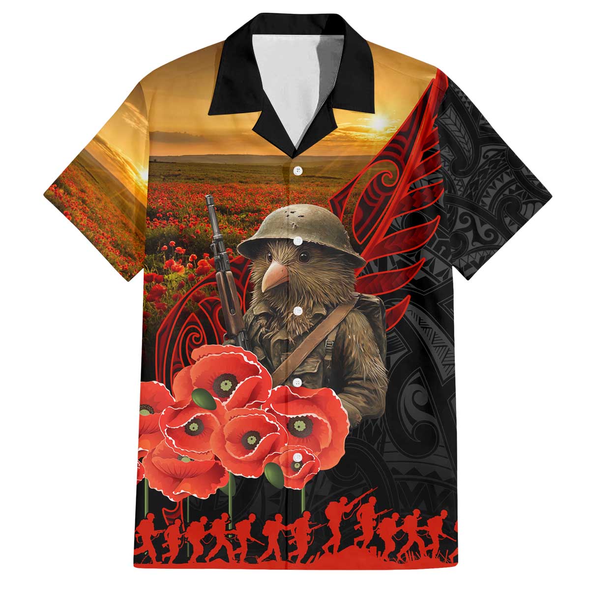 Maori Kiwi Soldier Fern Tattoo ANZAC Day Family Matching Off The Shoulder Long Sleeve Dress and Hawaiian Shirt Lest We Forget