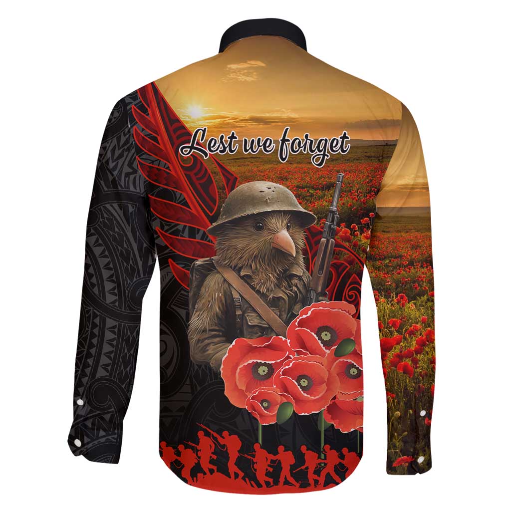 Maori Kiwi Soldier Fern Tattoo ANZAC Day Family Matching Off Shoulder Maxi Dress and Hawaiian Shirt Lest We Forget