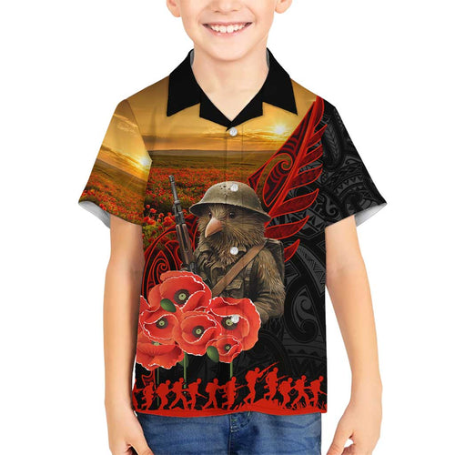 Maori Kiwi Soldier Fern Tattoo ANZAC Day Family Matching Off Shoulder Short Dress and Hawaiian Shirt Lest We Forget