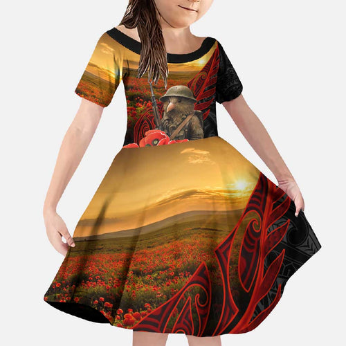 Maori Kiwi Soldier Fern Tattoo ANZAC Day Family Matching Tank Maxi Dress and Hawaiian Shirt Lest We Forget