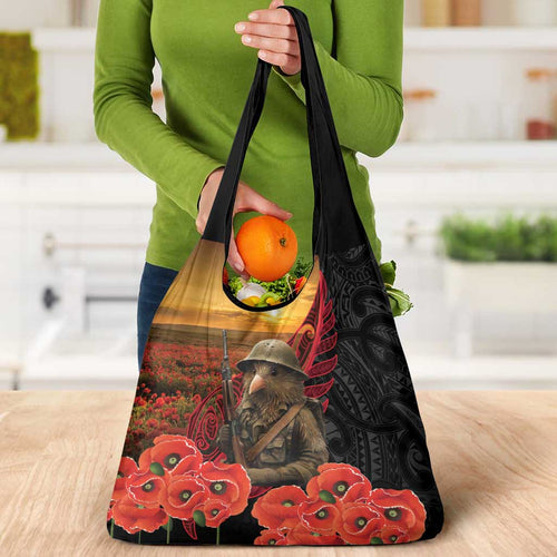 Maori Kiwi Soldier Fern Tattoo ANZAC Day Grocery Bag Lest We Forget