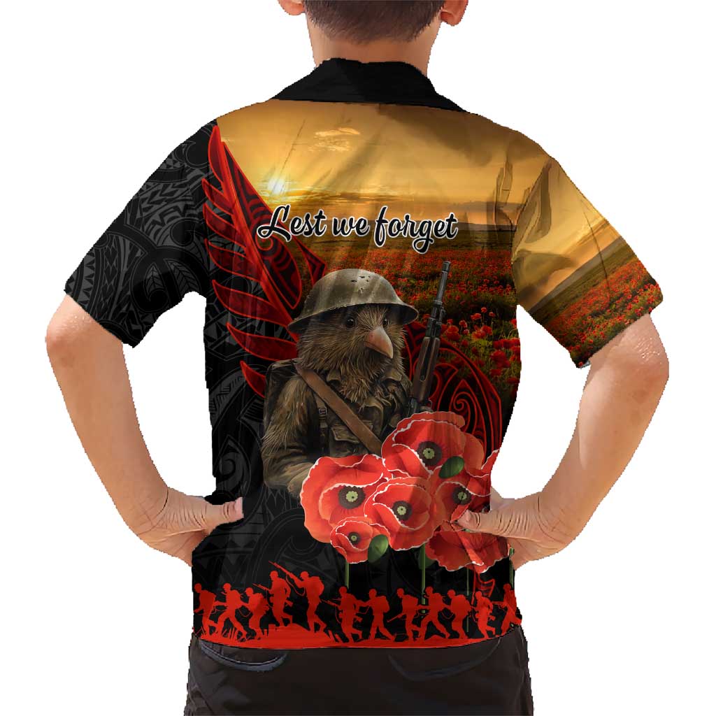 Maori Kiwi Soldier Fern Tattoo ANZAC Day Hawaiian Shirt Lest We Forget