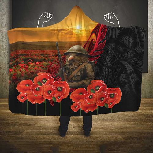Maori Kiwi Soldier Fern Tattoo ANZAC Day Hooded Blanket Lest We Forget