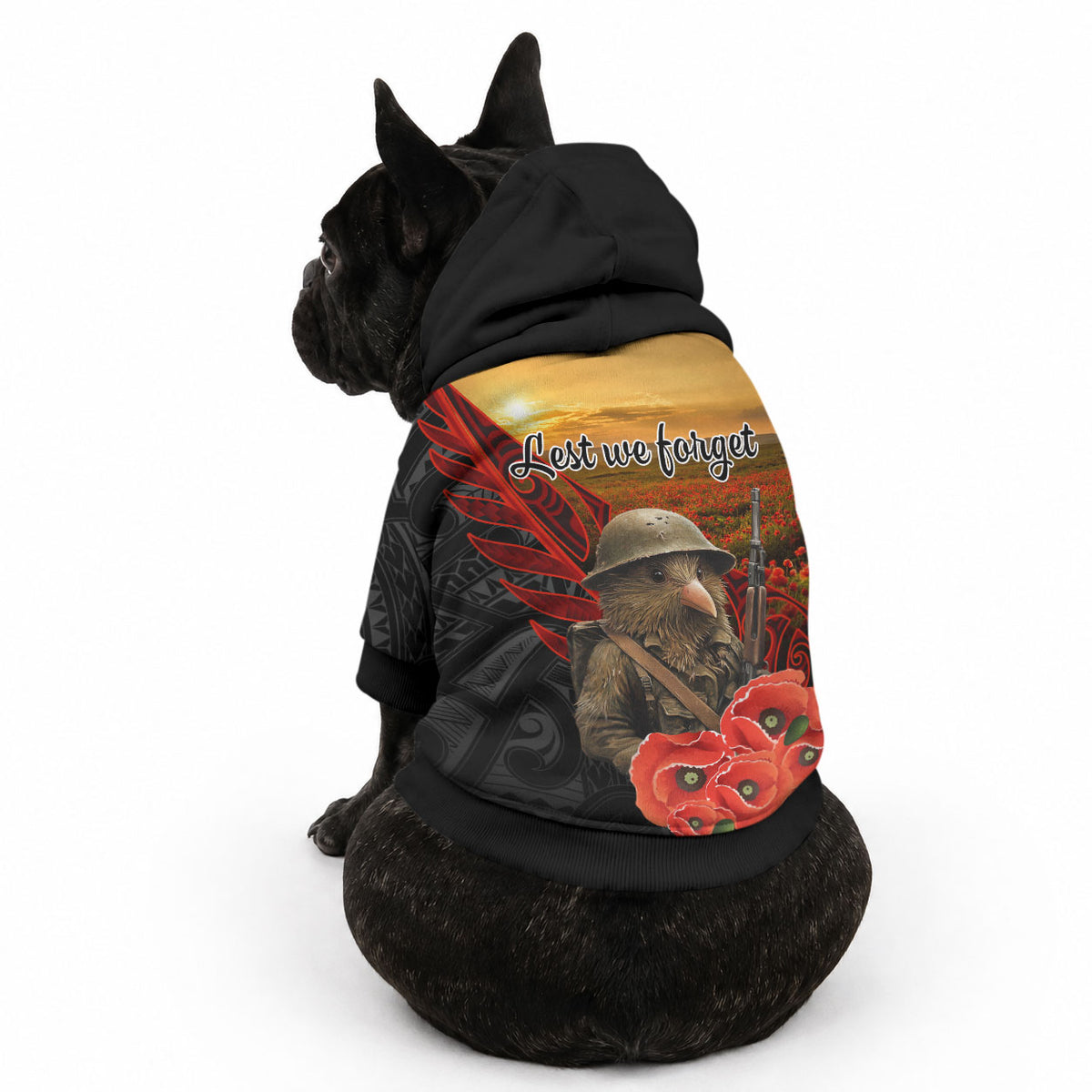 Maori Kiwi Soldier Fern Tattoo ANZAC Day Pet Hoodie Lest We Forget