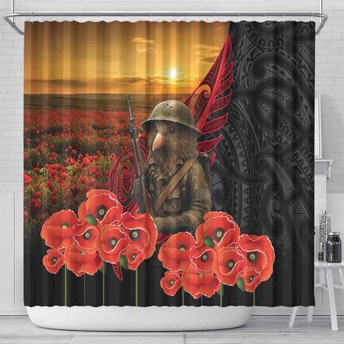 Maori Kiwi Soldier Fern Tattoo ANZAC Day Shower Curtain Lest We Forget