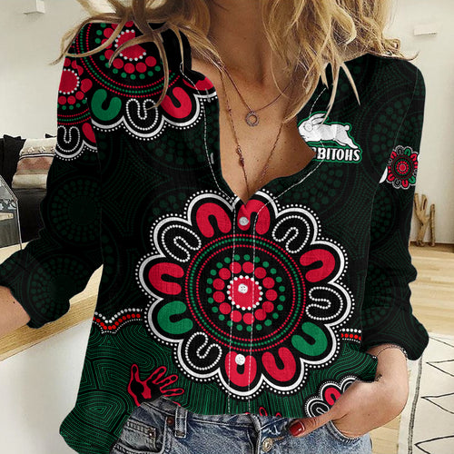 (Custom Personalised) NRL Rabbitohs Rugby Women Casual Shirt The Bunnies 1908 Aboriginal LT9