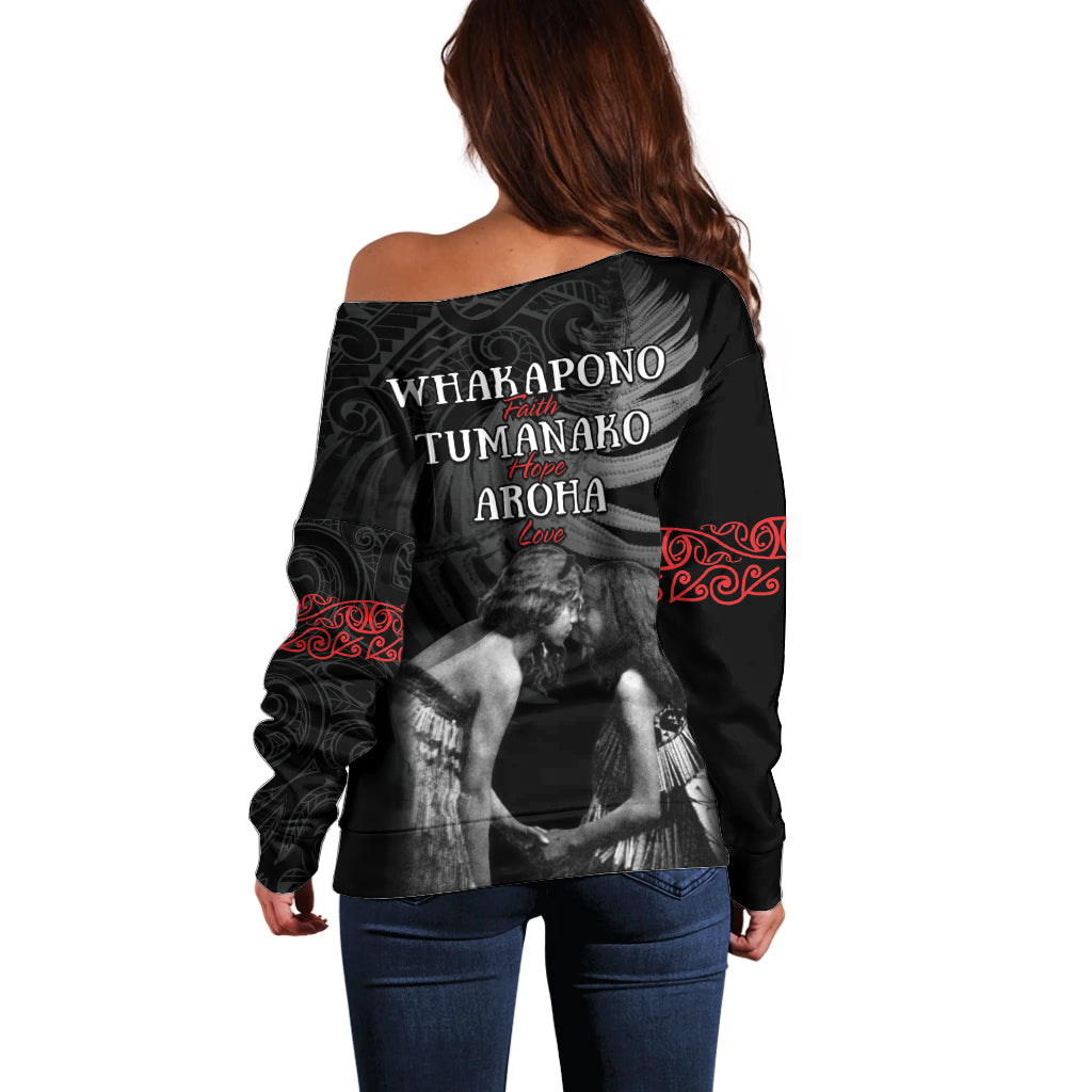 New Zealand Mother's Day Off Shoulder Sweater Maori Hongi Aroha Ahau Ki A Koe Mama