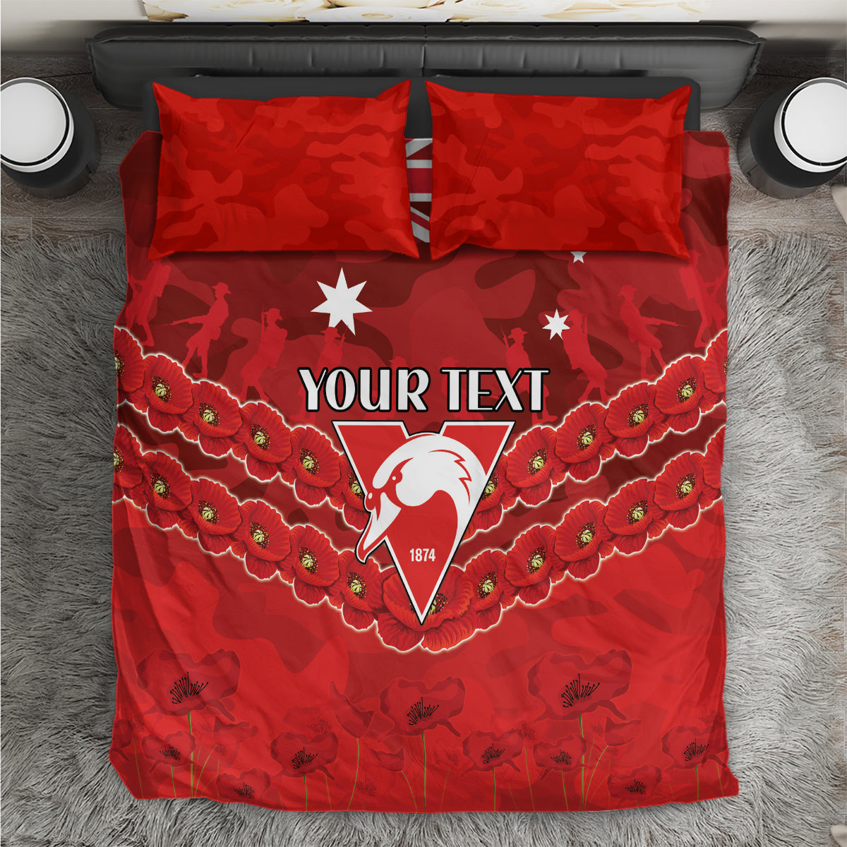 Custom Swans Football Bedding Set ANZAC Lest We Forget
