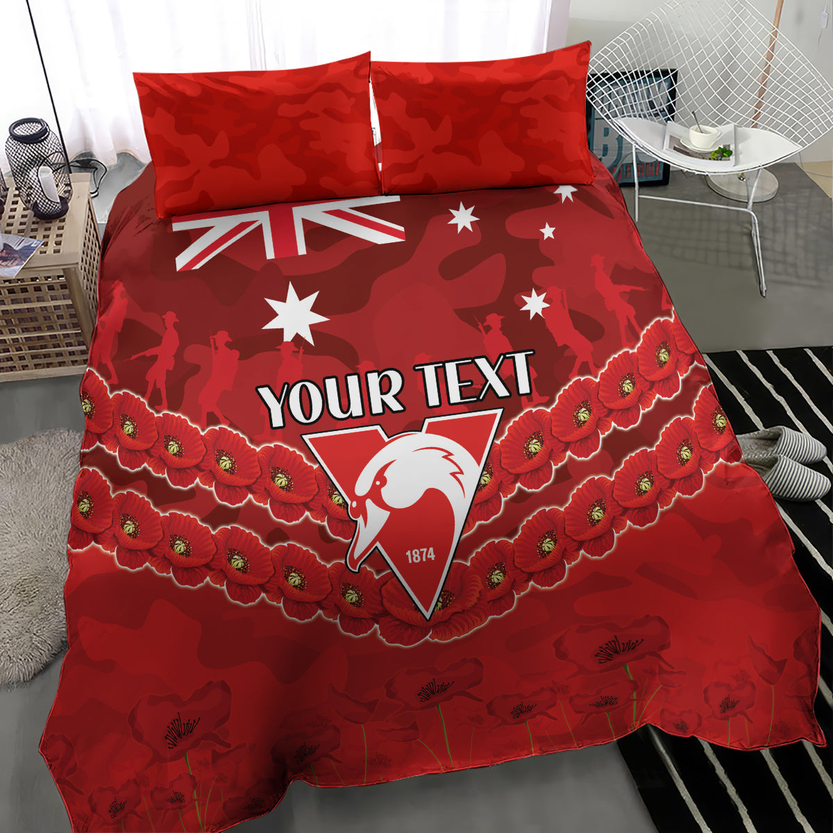 Custom Swans Football Bedding Set ANZAC Lest We Forget
