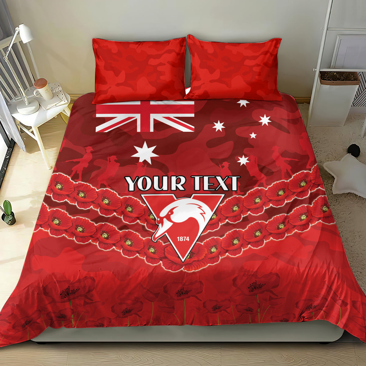 Custom Swans Football Bedding Set ANZAC Lest We Forget