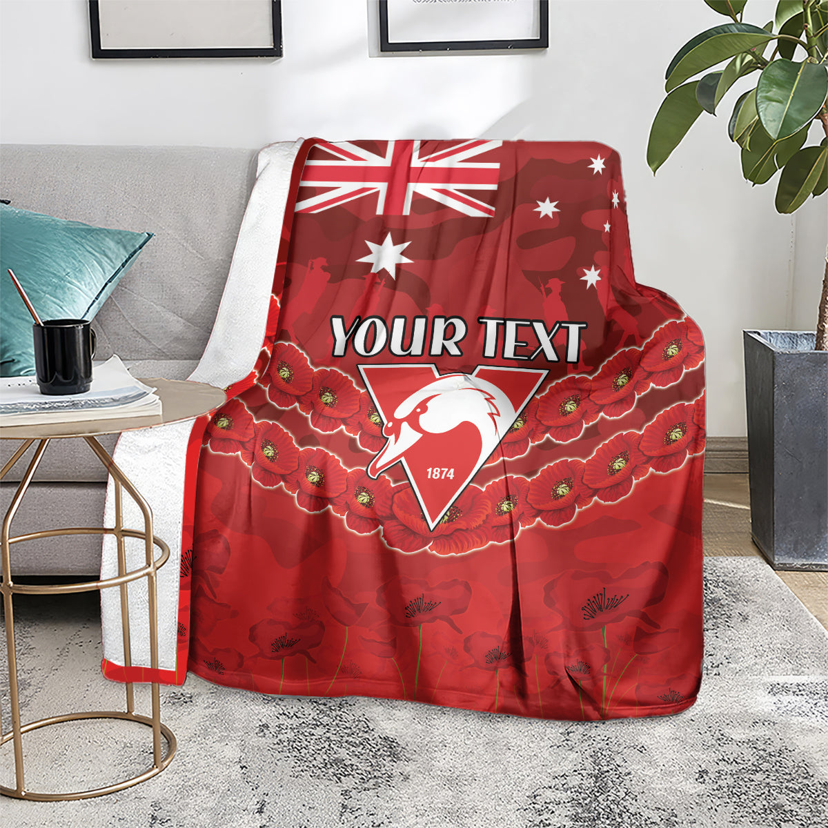 Custom Swans Football Blanket ANZAC Lest We Forget