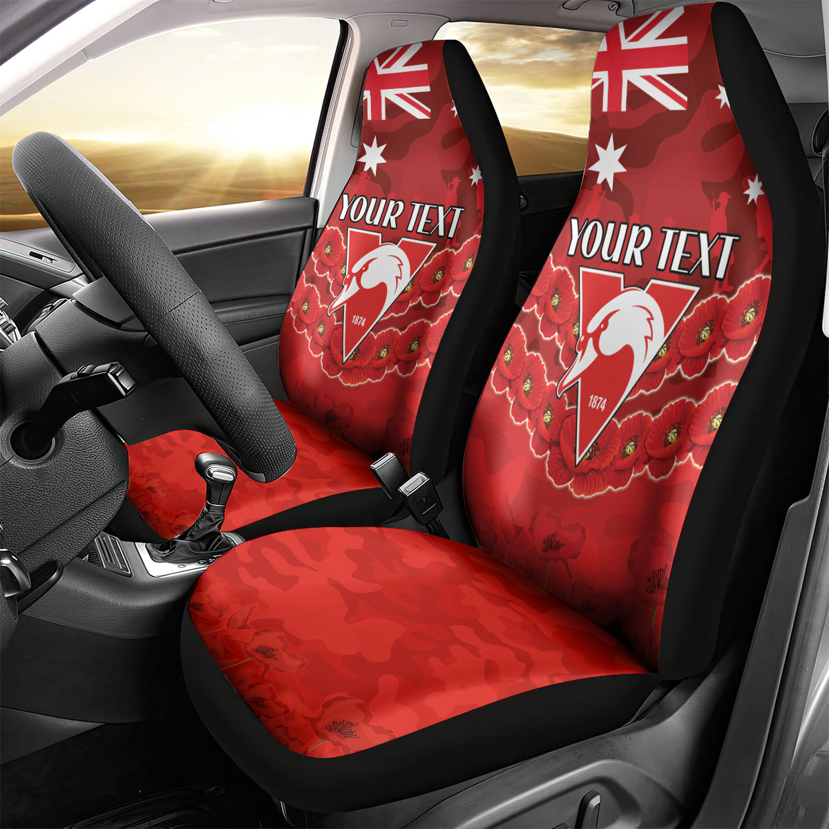 Custom Swans Football Car Seat Cover ANZAC Lest We Forget