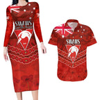 Custom Swans Football Couples Matching Long Sleeve Bodycon Dress and Hawaiian Shirt ANZAC Lest We Forget