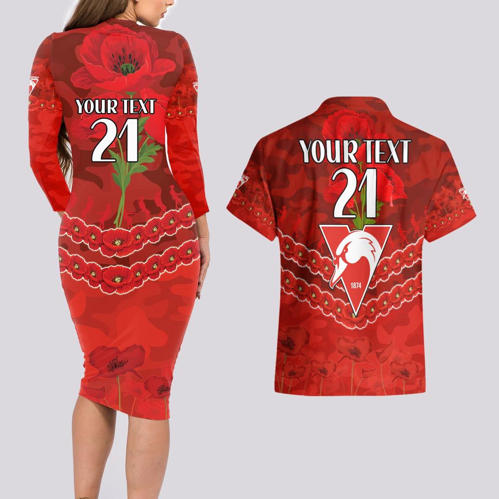 Custom Swans Football Couples Matching Long Sleeve Bodycon Dress and Hawaiian Shirt ANZAC Lest We Forget