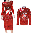 Custom Swans Football Couples Matching Long Sleeve Bodycon Dress and Long Sleeve Button Shirt ANZAC Lest We Forget