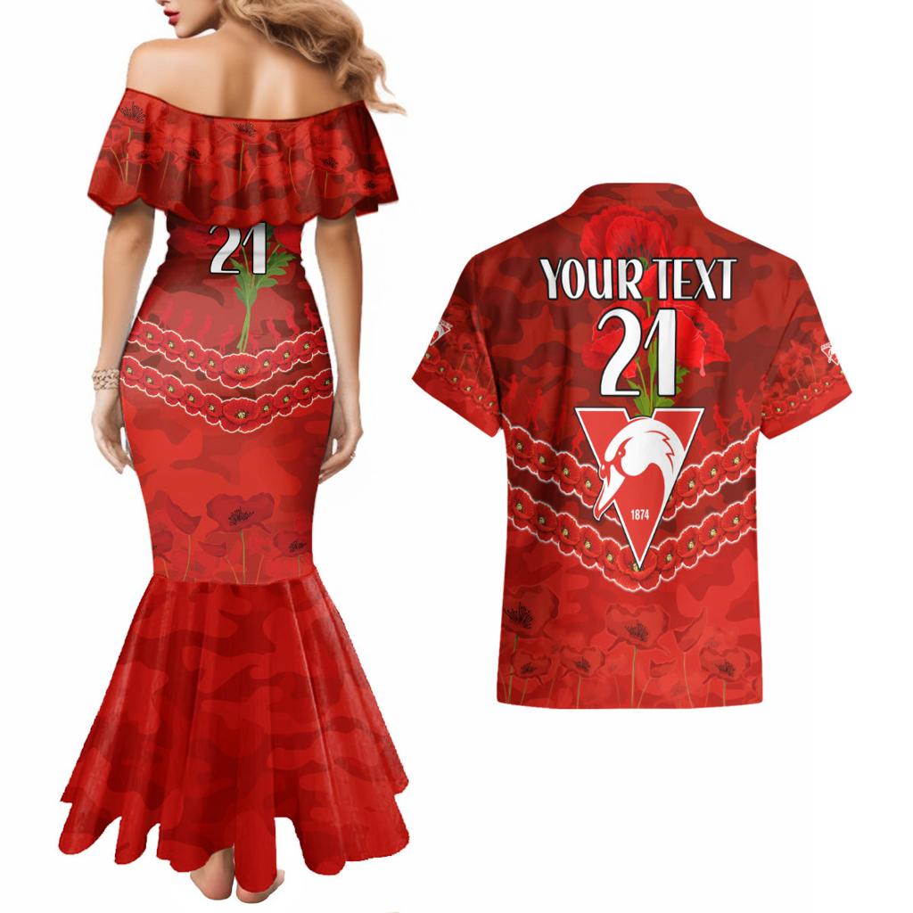Custom Swans Football Couples Matching Mermaid Dress and Hawaiian Shirt ANZAC Lest We Forget