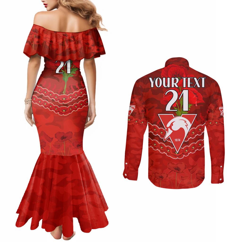 Custom Swans Football Couples Matching Mermaid Dress and Long Sleeve Button Shirt ANZAC Lest We Forget