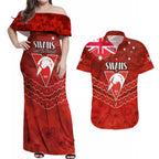 Custom Swans Football Couples Matching Off Shoulder Maxi Dress and Hawaiian Shirt ANZAC Lest We Forget