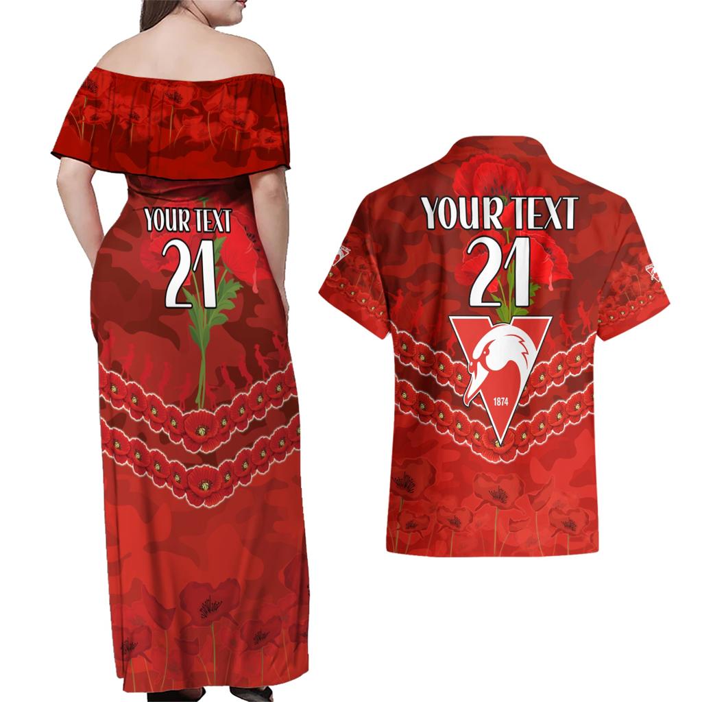 Custom Swans Football Couples Matching Off Shoulder Maxi Dress and Hawaiian Shirt ANZAC Lest We Forget