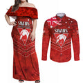 Custom Swans Football Couples Matching Off Shoulder Maxi Dress and Long Sleeve Button Shirt ANZAC Lest We Forget