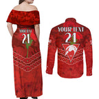 Custom Swans Football Couples Matching Off Shoulder Maxi Dress and Long Sleeve Button Shirt ANZAC Lest We Forget