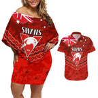 Custom Swans Football Couples Matching Off Shoulder Short Dress and Hawaiian Shirt ANZAC Lest We Forget