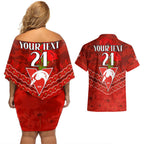 Custom Swans Football Couples Matching Off Shoulder Short Dress and Hawaiian Shirt ANZAC Lest We Forget