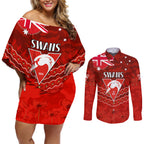 Custom Swans Football Couples Matching Off Shoulder Short Dress and Long Sleeve Button Shirt ANZAC Lest We Forget